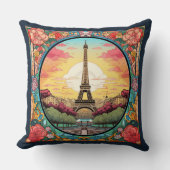 パリジャンサンセットアイフェルトワーパリフランスのフローラ クッション (正面)