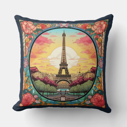 パリジャンサンセットアイフェルトワーパリフランスのフローラ クッション (正面)