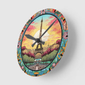 パリジャンサンセットアイフェルトワーパリフランスのフローラ ラウンド壁時計 (傾斜)