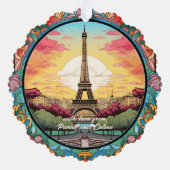 パリジャンサンセットエッフェルタワーパリフランスのフローラ オーナメントカード (裏面)