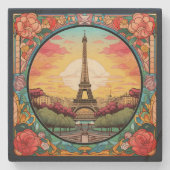 パリジャンサンセットエッフェルタワーパリフランスのフローラ ストーンコースター (正面)