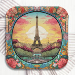 パリジャンサンセットエッフェルタワーパリフランスのフローラ ペーパープレート<br><div class="desc">Bright Parisian SunsetエッフェルタワーフランスのParis Franceフローラ紙パーティープレートは、フローラフレームにエッフェルタワーとアートデコスタイルパリスの夕日を備えはっきりしたている。Evco Studio www.zazzle.com/store/evcostudioによって作成</div>