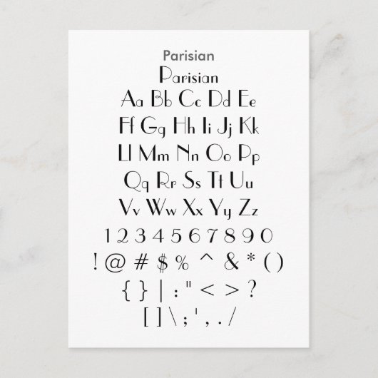 パリジャンザズレフォントサンプラーシート ポストカード (正面)