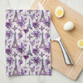 パリジャンチャームパープルエッフェルタワー&フローラ キッチンタオル (四つ折り)