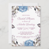 パリジャンチャームブルー結婚フローラブライダルシャワー 招待状 (正面)