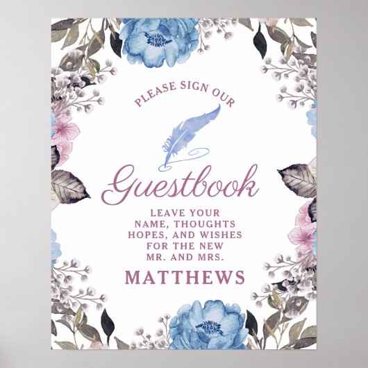 パリジャンチャームブルー&ピンクサイン私たちのゲストブックサイン ポスター (正面)