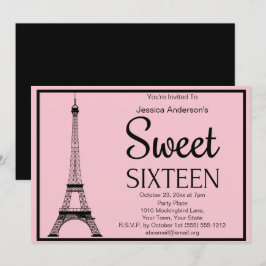 パリジャンピンクブラックエッフェルタワーSweet sixteen 招待状