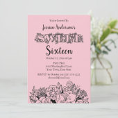 パリジャンブティックピンクブラックフローラSweet sixteen 招待状 (スタンド正面)