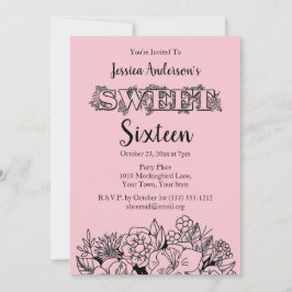 パリジャンブティックピンクブラックフローラSweet sixteen 招待状