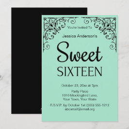 パリジャンブティックミントグリーンブラックSweet sixteen 招待状