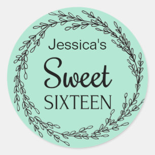 パリジャンミントグリーンブラックSweet sixteen名 ラウンドシール
