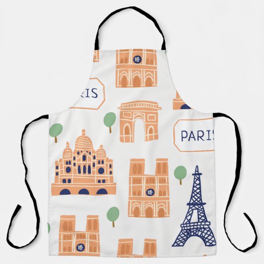 パリジャンランドマークスヴィンテージシームレスイラストレーション エプロン (正面)