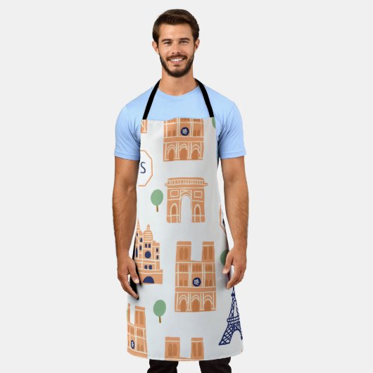 パリジャンランドマークスヴィンテージシームレスイラストレーション エプロン (着用した状態)