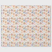 パリジャンランドマークスヴィンテージシームレスイラストレーション ラッピングペーパー (フラット)