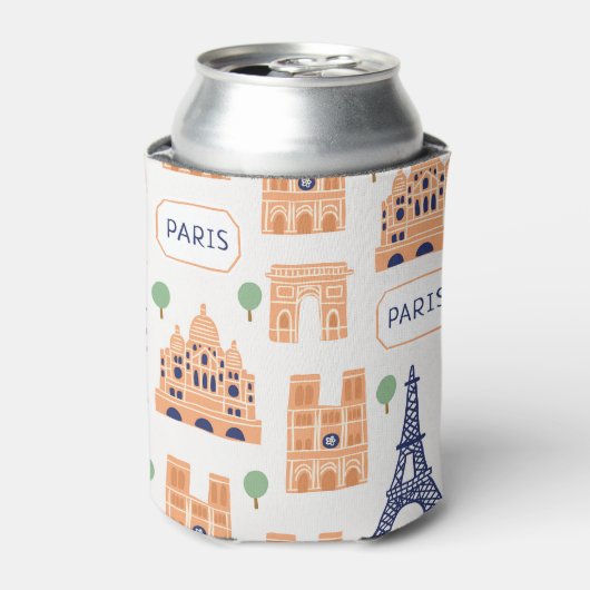パリジャンランドマークスヴィンテージシームレスイラストレーション 缶クーラー (缶正面)