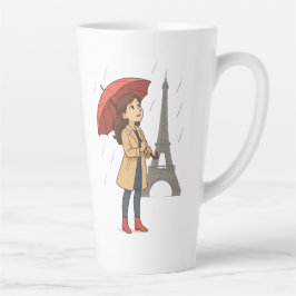 パリジャンワンダー" - エッフェル塔の下の傘の少女 カフェラテマグ