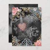 パリスきらきら光るグラマールスパークルフランスSave the Date 案内ポストカード (正面/裏面)
