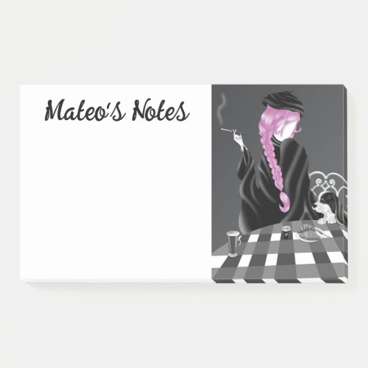 パリスのカフェかわいい犬と女の子ポストイットノート ポストイット (正面)
