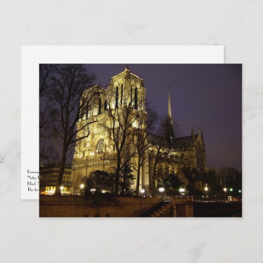 パリスの夜のノートルダムの塔 ポストカード (正面/裏面)