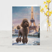 パリスの芸術でブラウンプードル絵を描ウィンター カード (黄色い花)