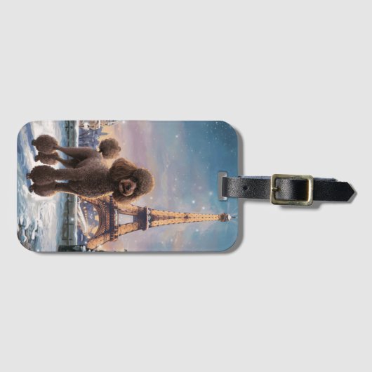 パリスの芸術でブラウンプードル絵を描ウィンター ラゲッジタグ (正面横)