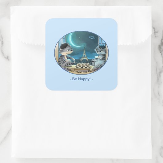 パリスアットナイトスクエアステッカー – Happy スクエアシール (バッグ)