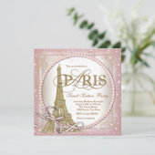 パリスイート16パーティーピンク&金ゴールドパール 招待状 (スタンド正面)