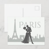 パリスカイラインエッフェルタワーカップル愛グレー、白 ポストカード (正面/裏面)