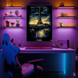 パリスカイライン – 木炭モノクロアート – アーバン ポスター