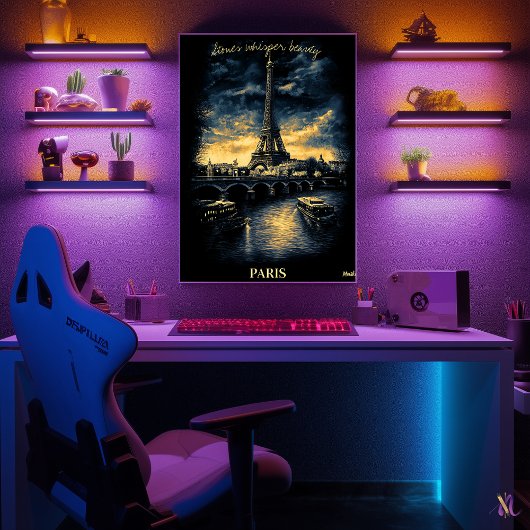 パリスカイライン – 木炭モノクロアート – アーバン ポスター