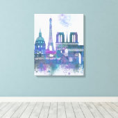 パリスカイライン – 水彩青 キャンバスプリント (インサイチュ (ウッドフロア))