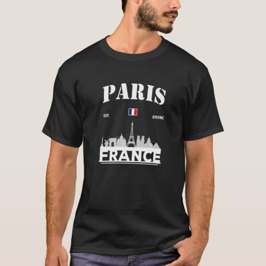 パリスカッコいいフランスシティスカイラインフランスのラバートラベル Tシャツ (正面)