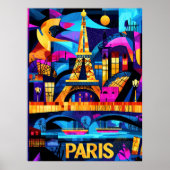 パリスカラフルナイト – 幾何学的エッフェルタワーアート ポスター (正面)