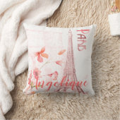 パリスシーンとピンクの花カスタム クッション (ブランケット)