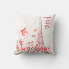 パリスシーンとピンクの花カスタム クッション