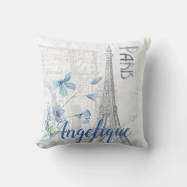 パリスシーンブルーフラワーズカスタム クッション