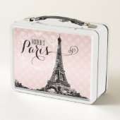パリスタイリッシュなエッフェル塔は名前を加えます メタルランチボックス (裏面)