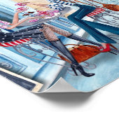 パリスタイリッシュスイラストレーションの青と赤の茶 ポスター (角)