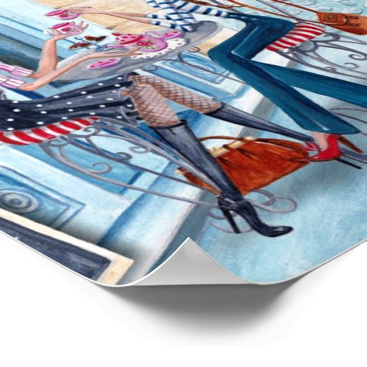 パリスタイリッシュスイラストレーションの青と赤の茶 ポスター (角)