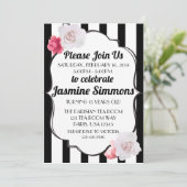 パリスタイルのブラック＆ホワイトの花柄ローズ 招待状 (スタンド正面)