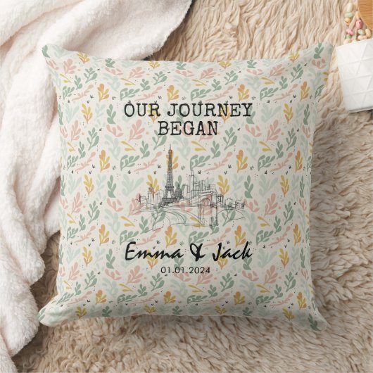 パリスパーソナライズされたスカイラインミニマルフローラルパターン クッション (ブランケット)