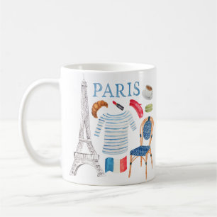 パリスフランスのウォーターカラードードルムグ コーヒーマグカップ