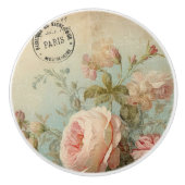 パリスフランスのフラワーマーケットヴィンテージピンクフローラ セラミックノブ (正面)