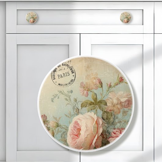 パリスフランスのフラワーマーケットヴィンテージピンクフローラ セラミックノブ