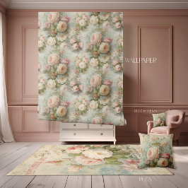 パリスフランスのフラワーヴィンテージピンクとブルーフローラ 壁紙