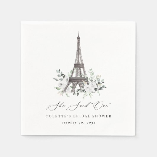 パリスブルーム | フローラルエッフェルタワーの花嫁シャワー スタンダードカクテルナプキン (正面)