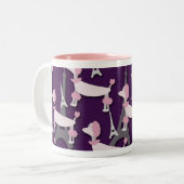 パリスプードルパピーパターンレトロアートデザイン ツートーンマグカップ (正面左)