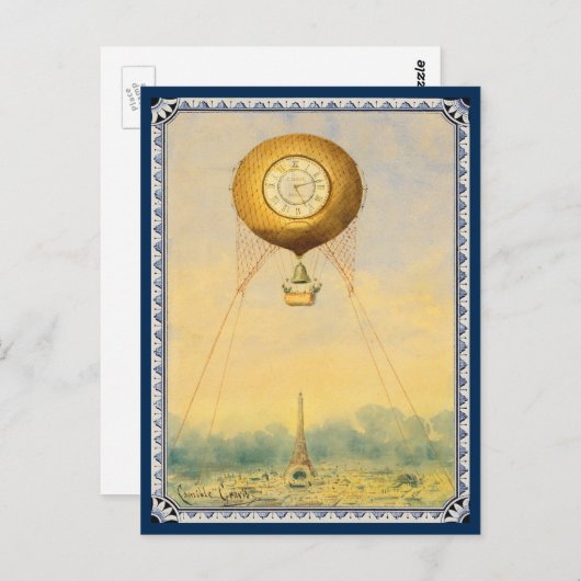 パリス上空の熱気絵画気球 ポストカード (正面/裏面)