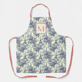 パリス名門私立校風のトイルピンクアンドブルーモノグラム エプロン (正面)