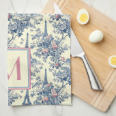 パリス名門私立校風のトイルピンクアンドブルーモノグラム キッチンタオル (四つ折り)